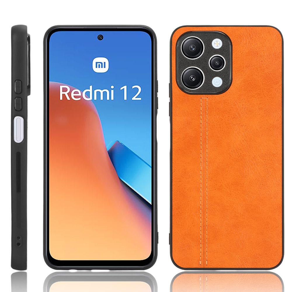 Phone Cover for Xiaomi Redmi 12 4G,Stitching Line Drop Proof PU Leather Coated PC+TPU Back Case