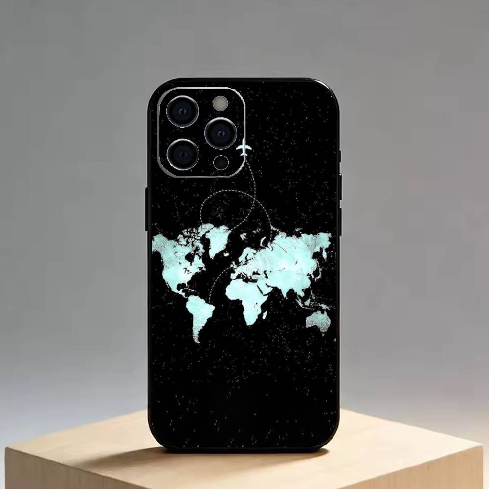 Travel-Inspired Airplane Route   Phone Case For iPhone 17,16,15,14,13,12,11 Plus,Pro Max,XS,Soft Silicone Black Cover