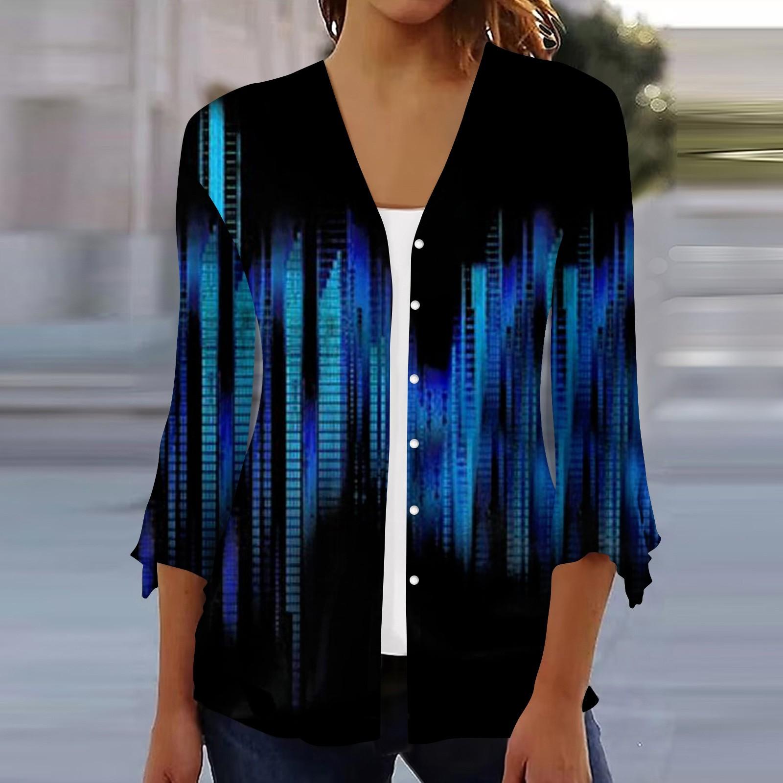 

Жіноча сорочка, блуза, верхній одяг, принт, рукави 3/4, повсякденні, святкові, базові топи на ґудзиках L