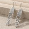 Vintage Silver Color Geometric Hollow Circle Pendant Earrings, Women's Personalized and Creative Holiday Accessory Gifts