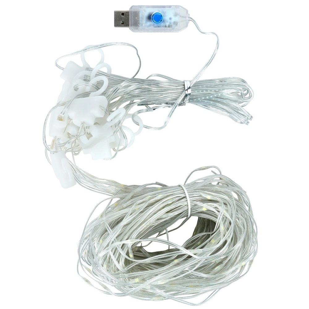 Kurtyna Świetlna Dekoracyjna Okienna Lampki Białe Zimne 300 LED 3x3m Pilot