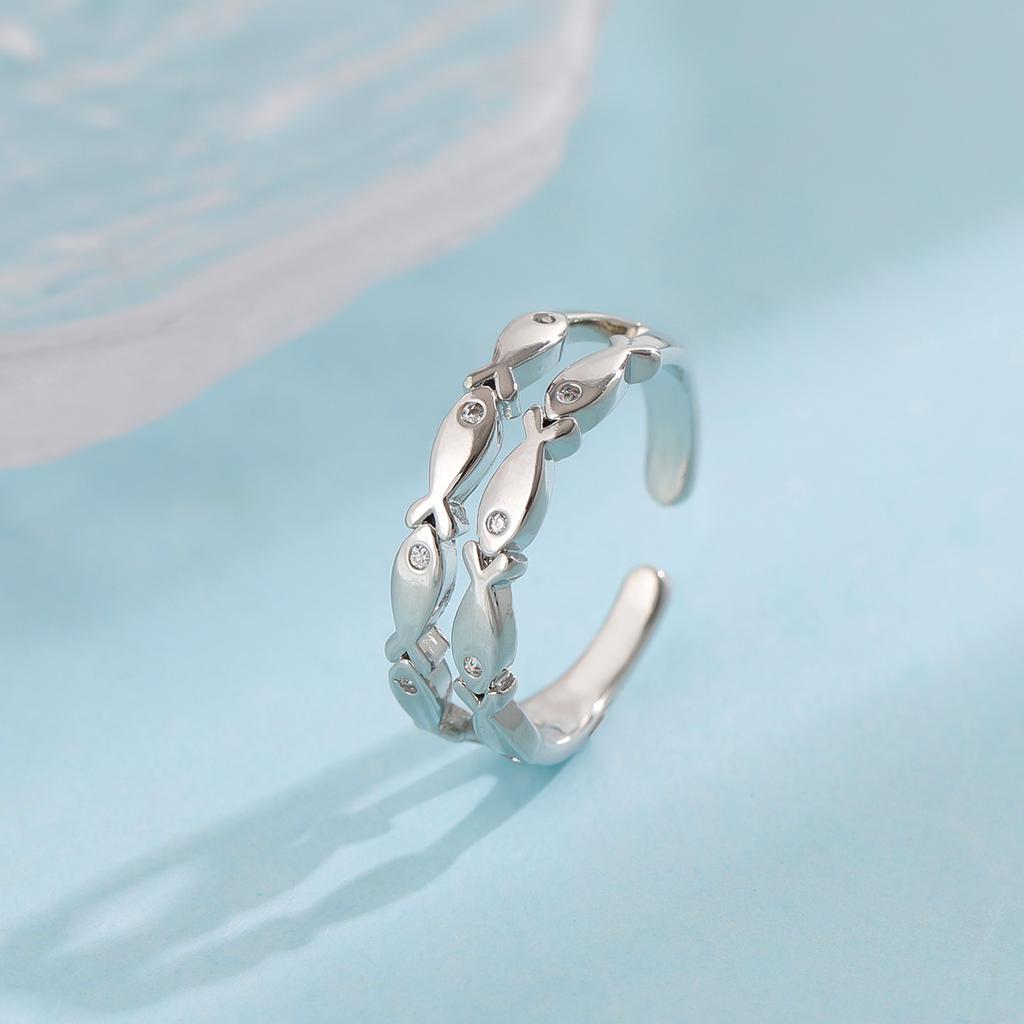 New Fashion Double-layer Small Fish 925 Sterling Silver Simple And Creative Temperament Exquisite Opening Rings  R389