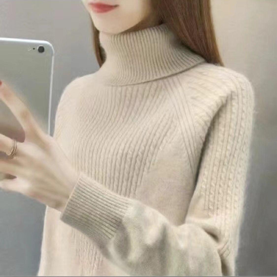 

Зимний женский свитер с высоким воротом, свободный и толстый, осенне-зимний, с длинным рукавом, теплый, вязаный свитер 2XL абрикосовый