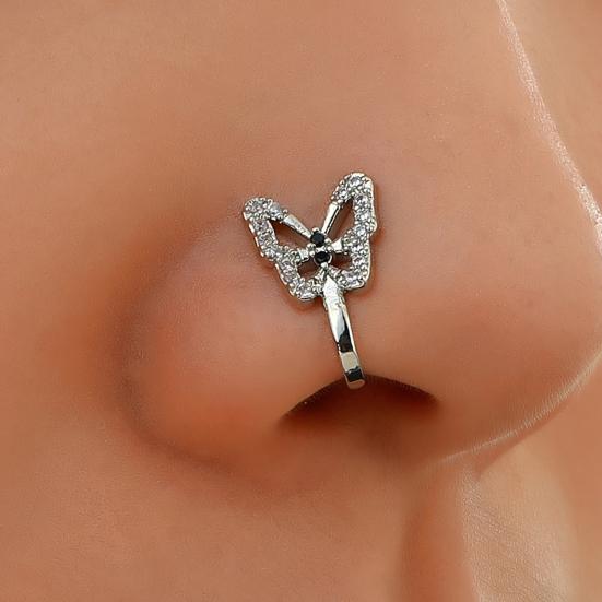1Pc Nose Clip Anti-deformed Safe Rhinestone Inlaid Non Piercing U Shape Faux Nose Ring Female Jewelry