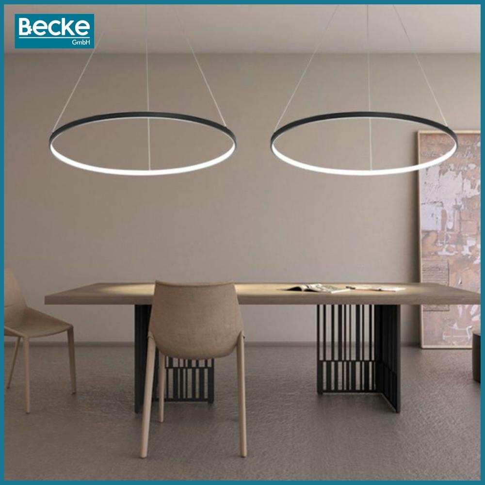 Ringformad LED-taklampa, matt svart, 25W, modern, industriell, hängande, lång, Neutral