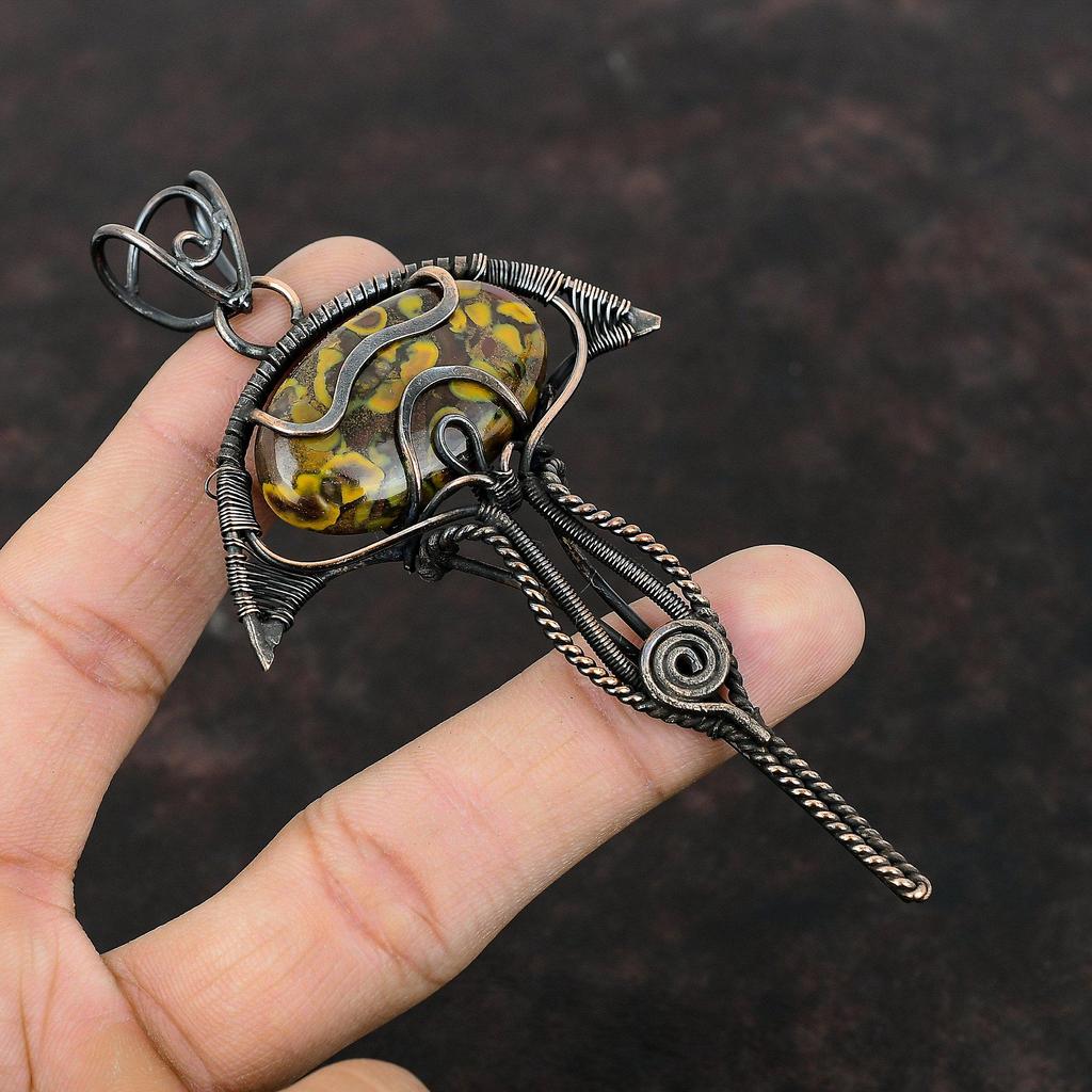 Fruit Jasper Pendant Copper Wire Wrapped Pendant Handmade Pendant Fruit Jasper Jewelry Gemstone Pendant Gift For Mom Copper Designer Jewelry
