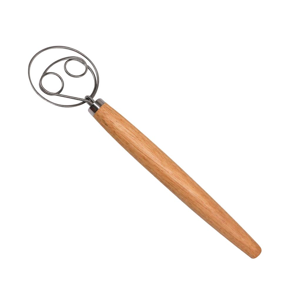 13-inch Oak Handle Danish Dough Coil Mixer Baking Tool Household Manual Flour Mixing