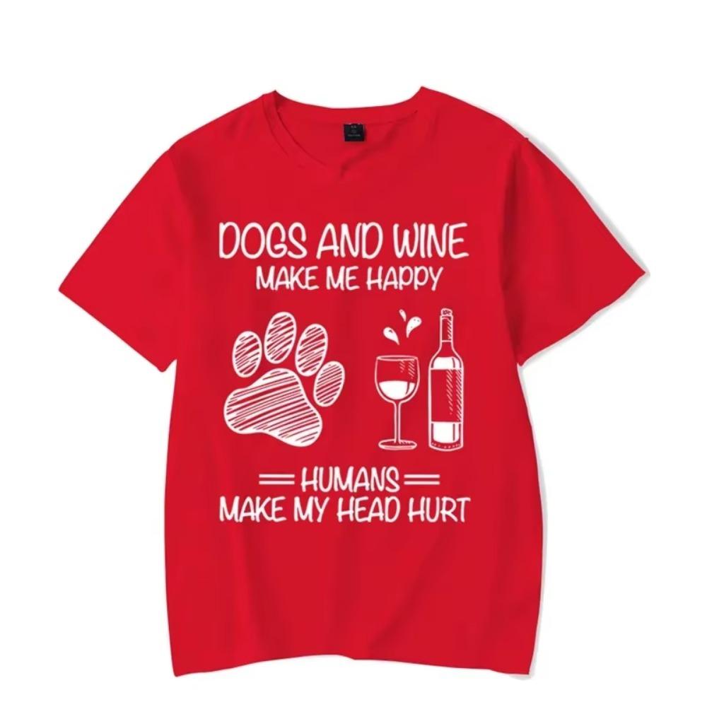 Dogs and Wine Make Me Happy Graphic Tshirt Funny Paw Fashion Harajuku T-shirt Hip Hop Men Brand T-shirt Trend Oversize Tee Shirt