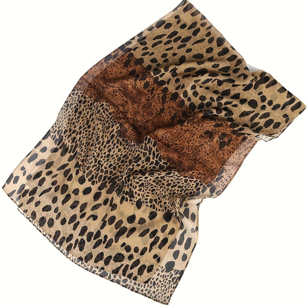 1pc Boho Chic Leopard Print Scarf for Women Warm, Breathable 100% Polyester Inelastic Chiffon Shawl for Going Out, Travel, Beach