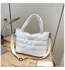 Winter casual lazy wind foreign style portable wide shoulder strap messenger bag women's space cotton embroidery thread large capacity solid color