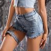 Sexy High-Waisted Broken Holes Tight Package Hip Jeans Female Denim Shorts