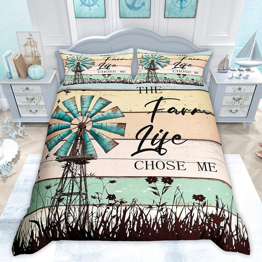 Comforter Homewish Rustic Farmhouse Retro Windmill Old Barn Door Bedding Set Vintage Lodge Cabin Comforter Set
