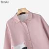 ZANZEA Women Casual Turn Down Collar Long Sleeve Print Blouse