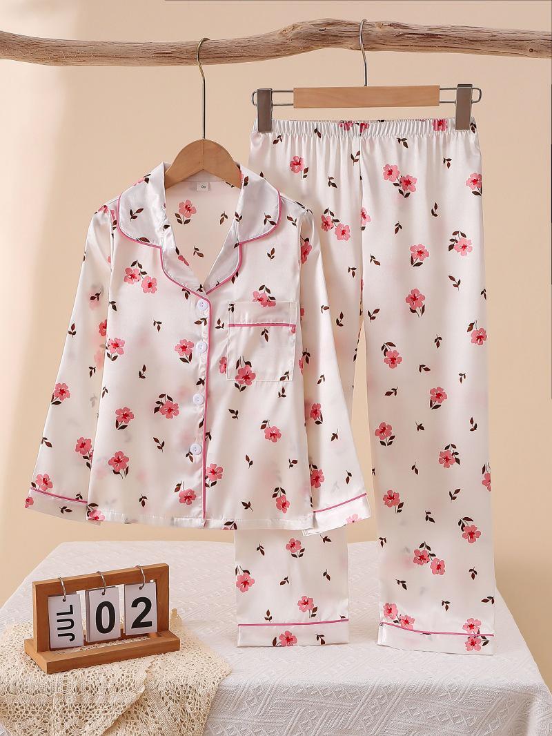 Girls Long Sleeve Peony Pattern Pajamas - European and American Style 110