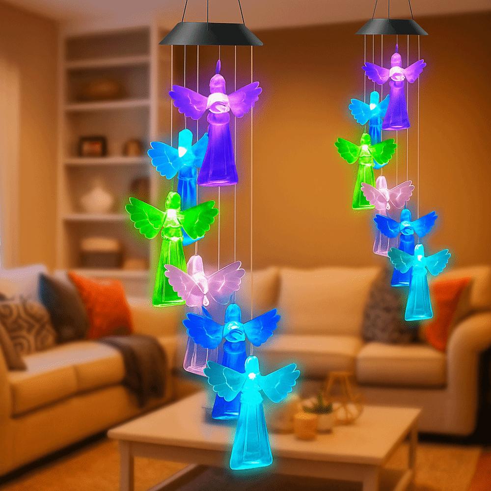 Beautiful Hanging Solar Angel Wind Chime Colorful Decorative LED Wind Chime ABS Wishing Bottle Light Home Yard