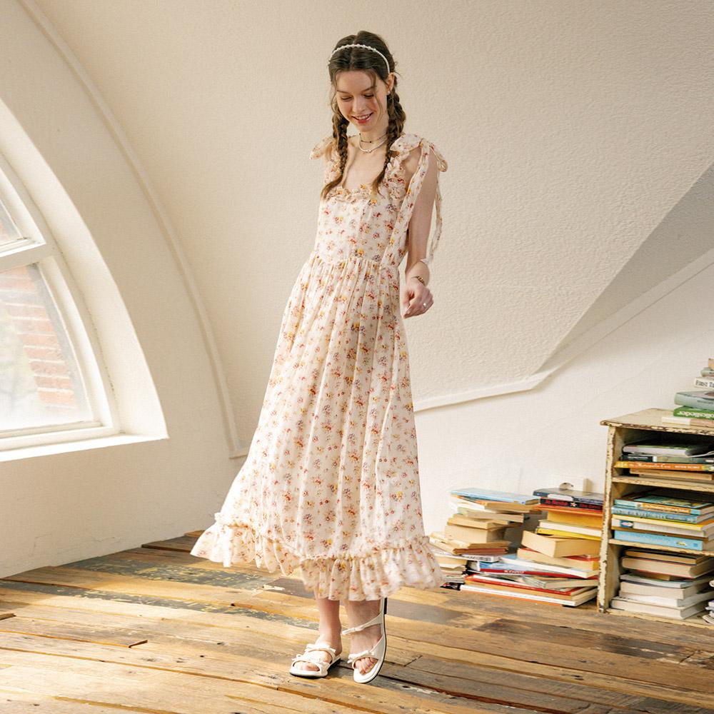 Deondeulob Dd_Floral Pattern Sleeveless Dress_Cream