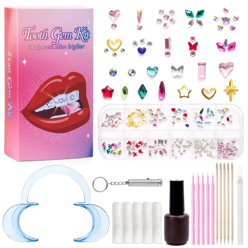 Tooth Gem Kit,Teeth Jewelry Kit with Glue and Light,Tooth Gems Kit for Teeth,Professional DIY Tooth Gem Kit,Fashionable Crystal for Teeth Sweet Smile