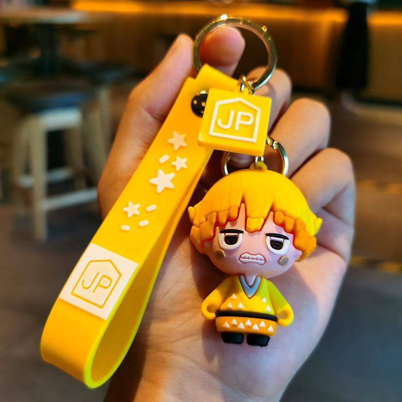 Anime Q Version Demon Slayer PVC Keychain Cute Nezuko Agatsuma Zenitsu Character Bag Pendant Car Anime Accessories Keychain