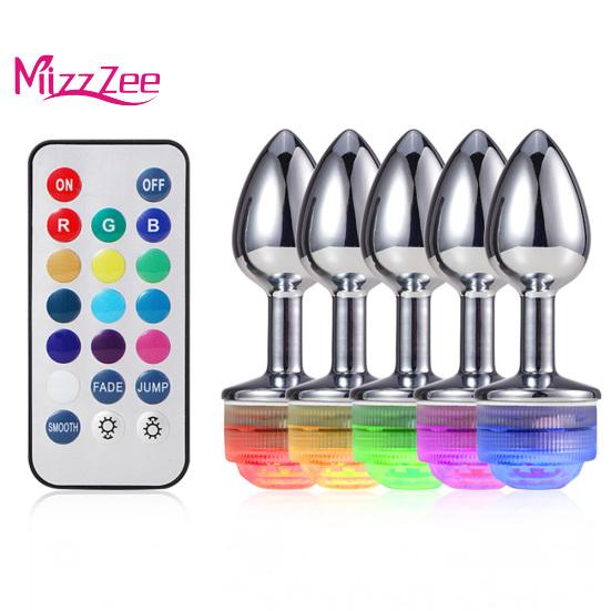 Mizz Zee Metal Bead Remote Anal Plug Dilator měnící ovládání barvy LED světla