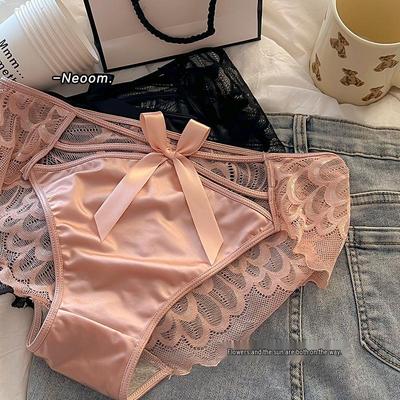 Mutandine Sexy con Fiocco in Pizzo Satinato Francese a Vita Media - Polilattico Traspirante