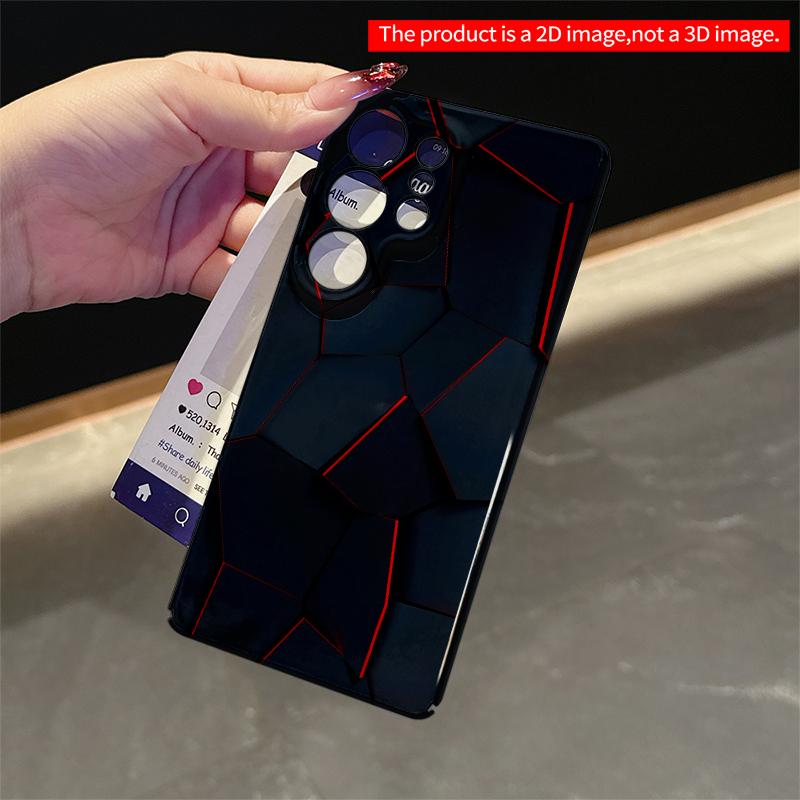 2DFlat Samsung phone case Dark Geometric Cracks with Red Edges Applicable to Galaxy S22 S23 S24 S25ULTRA S26 A12 A13 A14 A15 A16