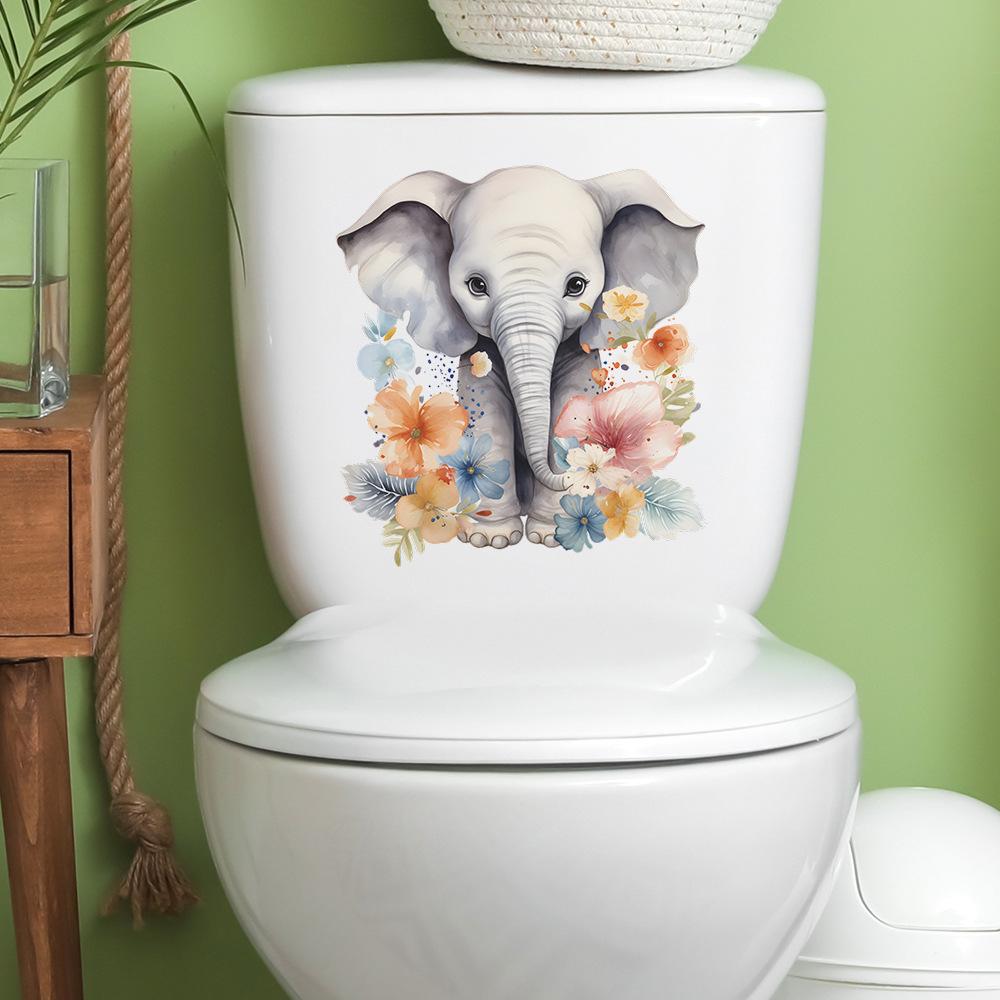 Fun-m114 Cartoon Elephant Painted Flower Toilet with Bathroom Bathroom Beautification Wall Sticker