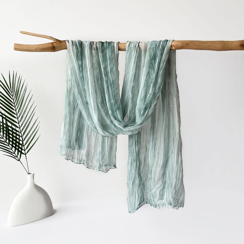 Maracia Headscarf Spring and Autumn Solid Color Cloud Pattern Folded Scarf Monochrome Thin Gauze Shawl Shawl