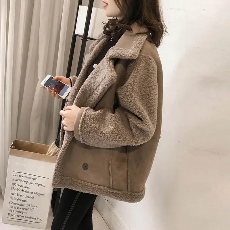 Lamb Coat Women Winter Wool Thickened Fur Windproof Casual Zipper Waterproof Thickened Fleece Coat