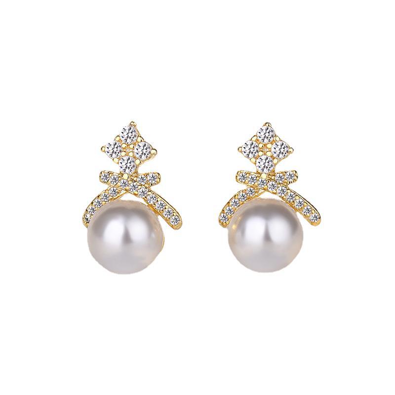 BELLA BOX High-quality Silver Needle Pearl Ear Studs, Fashionable And Niche, Crown, Elegant And High-end, French Retro, Versatile Earrings