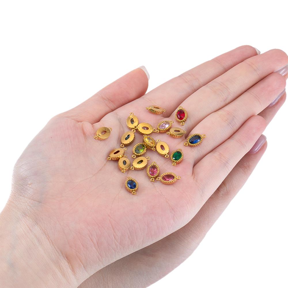 10pcs Colorful Crystal Charm Double Holes Bracelet Connector Stainless Steel Necklace Earring Oval Pendants DIY Jewelry Findings