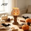 Distressed Resin Pumpkin Ornaments Rustic White Tealight Candle Holder Set, Farmhouse Halloween Tea Light Decorative Lanterns for Autumn Holders