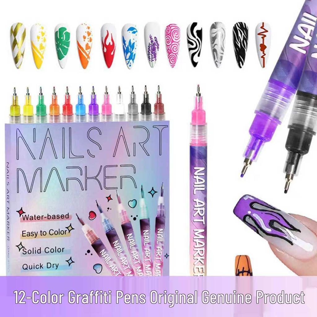 12-Color Waterproof Nail Art Graffiti Pen 0.5mm Quick-Drying Nail Painting Marker