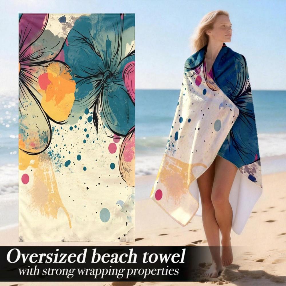 

Vintage Art Floral Oversized Beach Towel Patterned Sunscreen And Windproof Suitable For Swimming Pool Camping Travel Blanket W40*H60(CM)