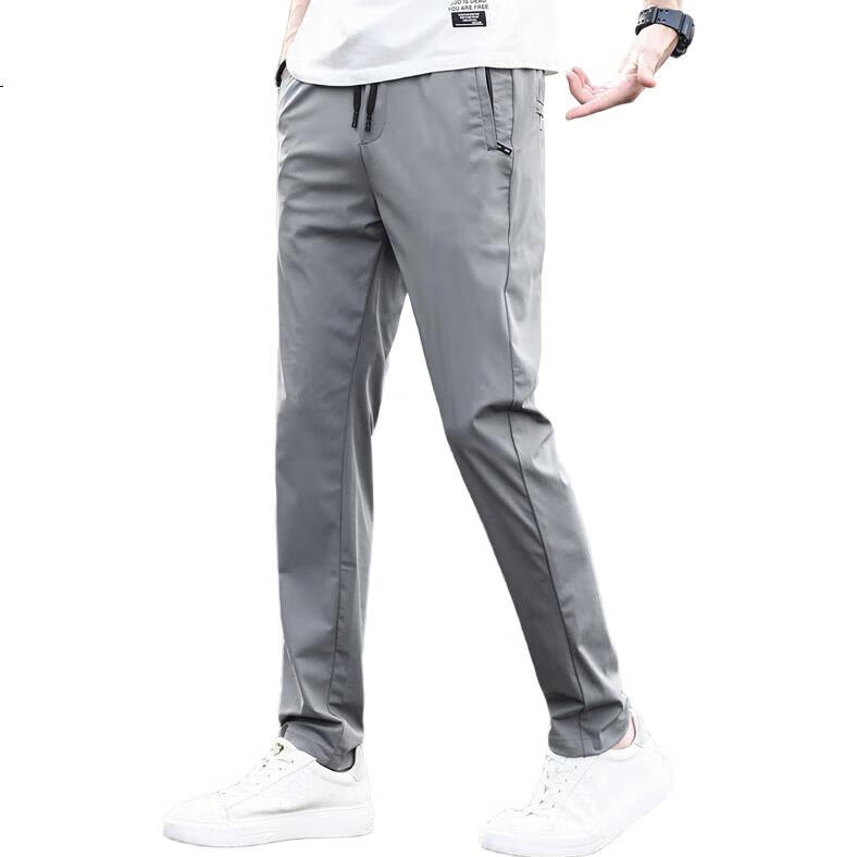 PLAYBOY Casual Pants for Men, Spring And Summer Ice Silk Trousers, Loose Straight-Leg Trendy Men's Pants, Dark Gray, Size 30
