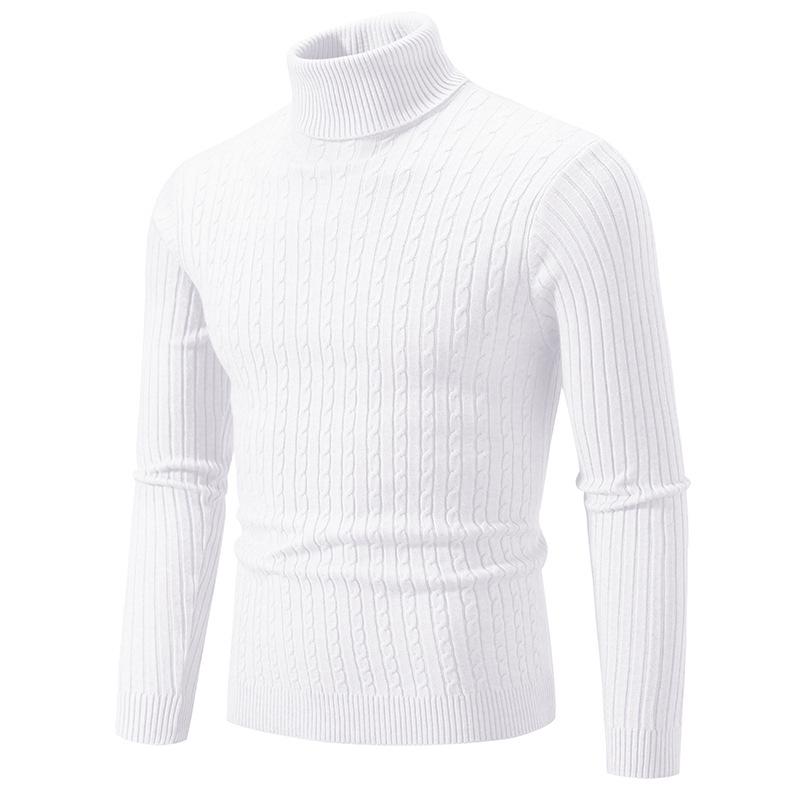 Men's Autumn/Winter 2025 High Neck Solid Color Cable Knit Sweater Pullover
