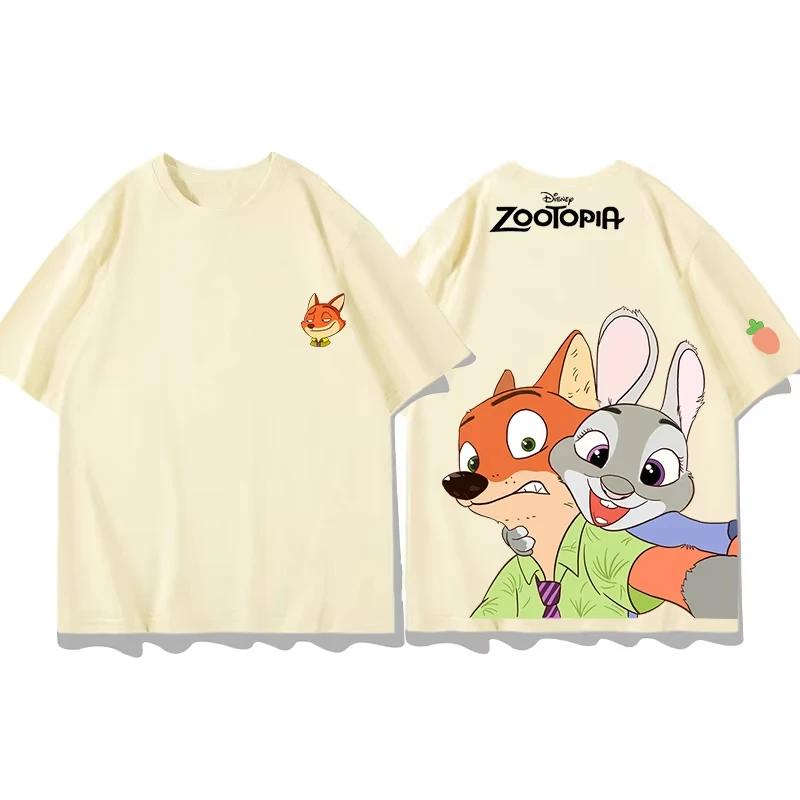 Miniso Zootopia Bawełniany T-shirt Top Moda Y2k T-shirt Męski Bawełniany T-shirt Top Letni Damski T-shirt Y2k Ubrania dla Pary