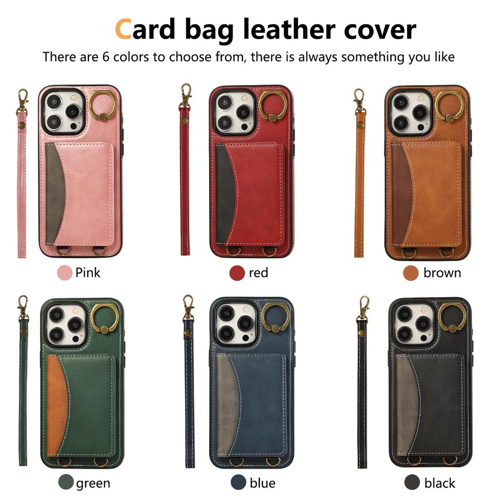 Cards Bag Ring Holder Leather Wallet Case For iPhone 15 16 Pro Max 14 Plus 13 12 11 XS XR SE 2025 Stand Strap Solt Purse Cover