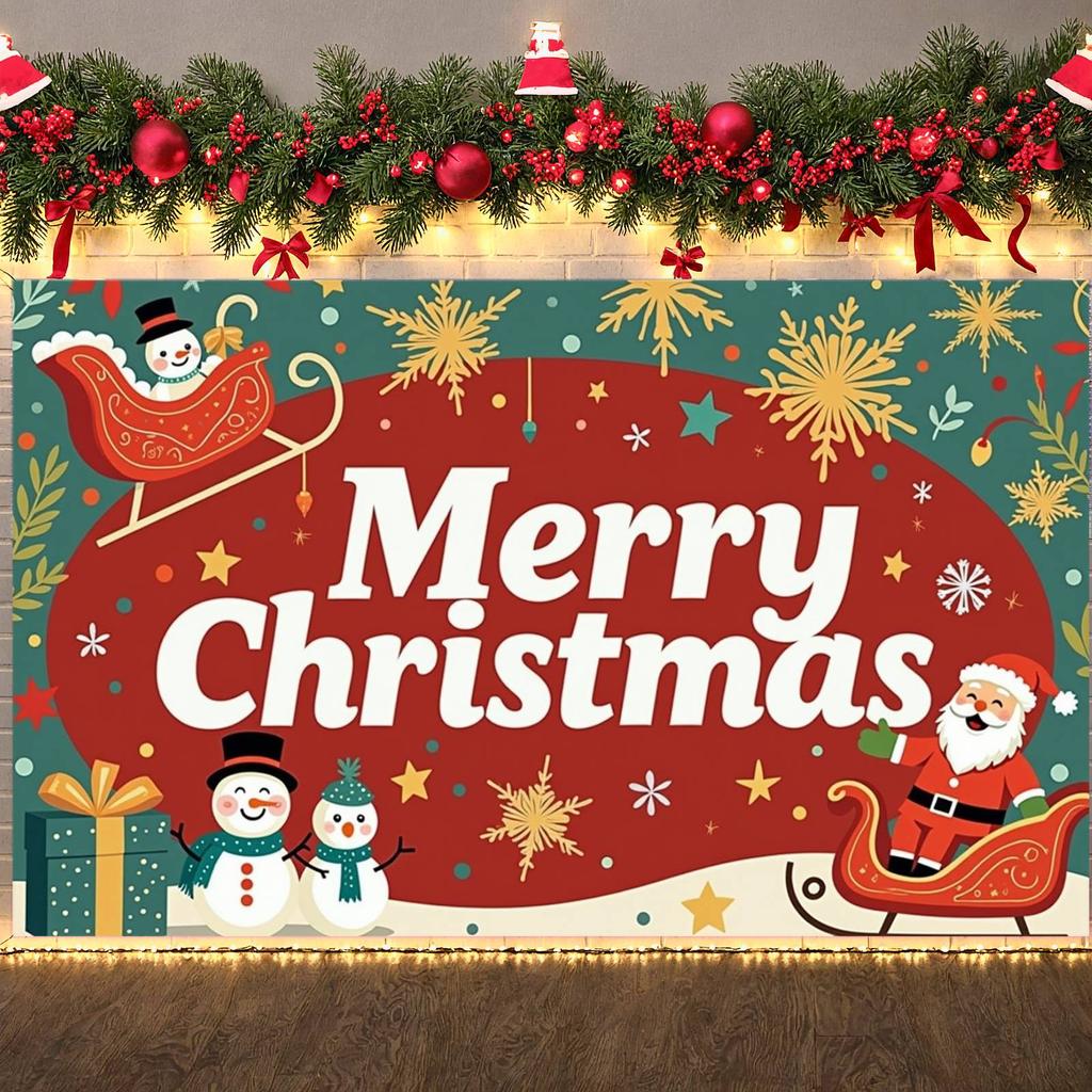 Xmas Decor Banner Snowflake Design Christmas Party Banner Christmas Banner Snowman For Photo Backdrop Winter Celebration Xmas