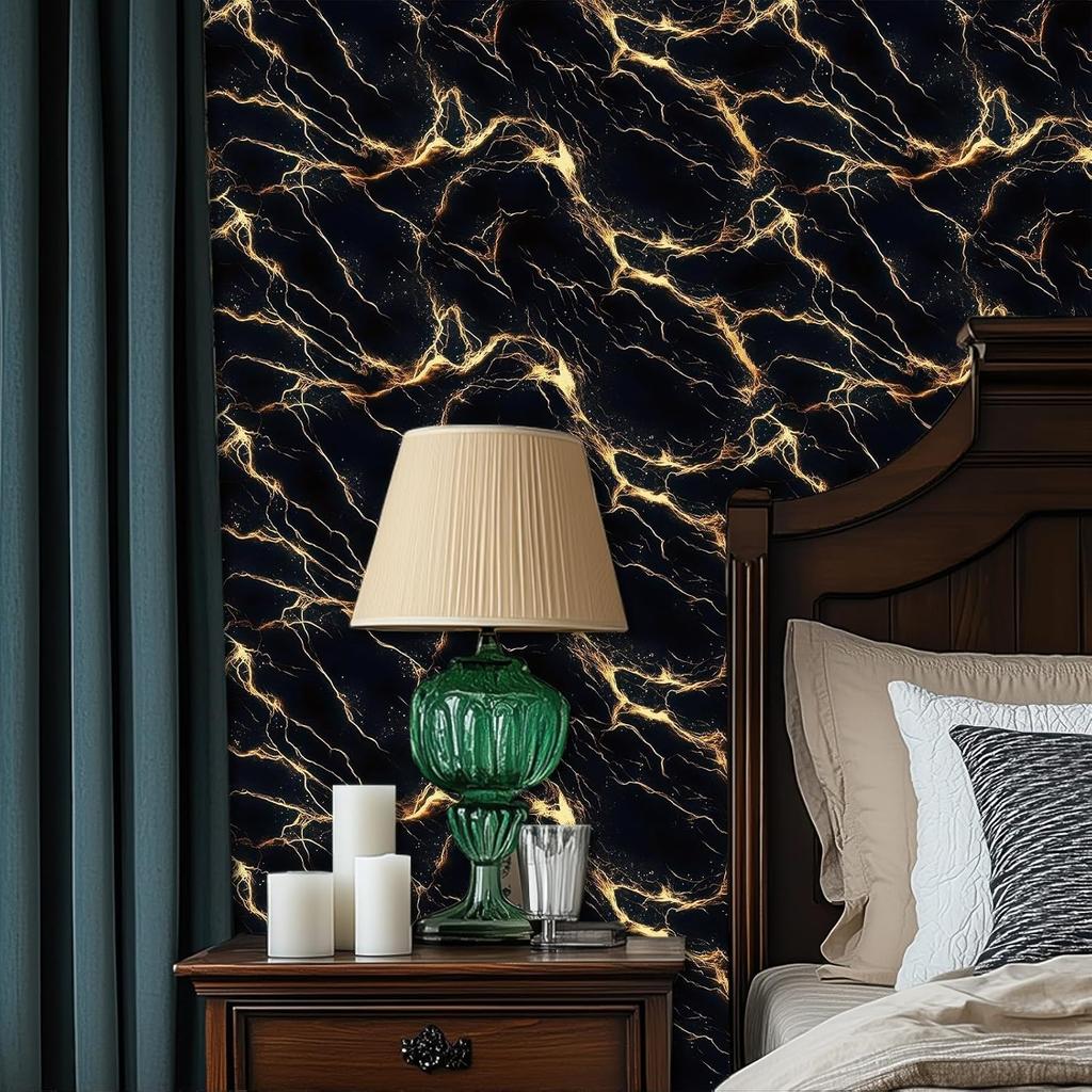 Schwarz Gold Marmor Tapete Marmor Kontaktpapier Vinyl Selbstklebend Abnehmbar Arbeitsplatte Peel and Stick Wandtapete für Renovierung Wand Arbeitsplatte