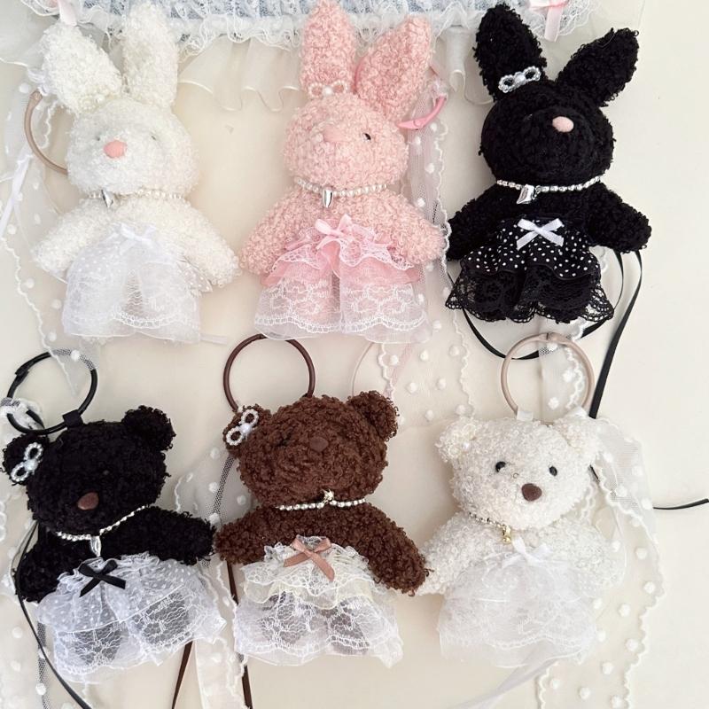 Elegant Plush Bear Keychain Charm Keyring Soft Furry Animal Pendant for Backpacks and Bags Fashion Accessory Decoration