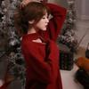 NOLCCTN Knit Long Christmas Knit Long Loose High MY218 Women's Dress, Sleeve, Tunic, Sweater, Slimming, Fit, Neck, Autumn/Winter, (M, Red)