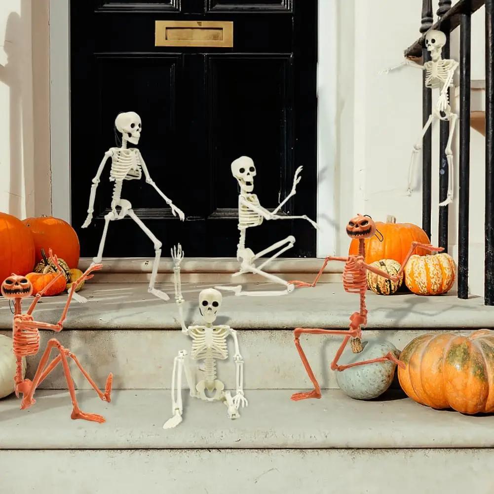 Halloween Full Body Skeleton Decoration 40cm Movable Plastic Hanging Skeleton for Graveyard Haunted Home Evil Party Decor