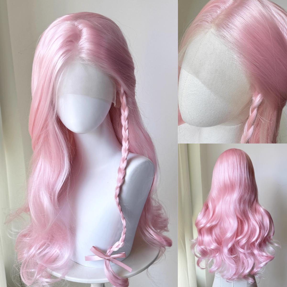 Soft Bright Pink Wave Wig Lace Front 26inch Long Wavy Hiar Wigs Cosplay Synthetic Lace Wigs for Women Daily Pink Lace Front Wig (Light Pink,26inches&150%&1pc) светло-розовый