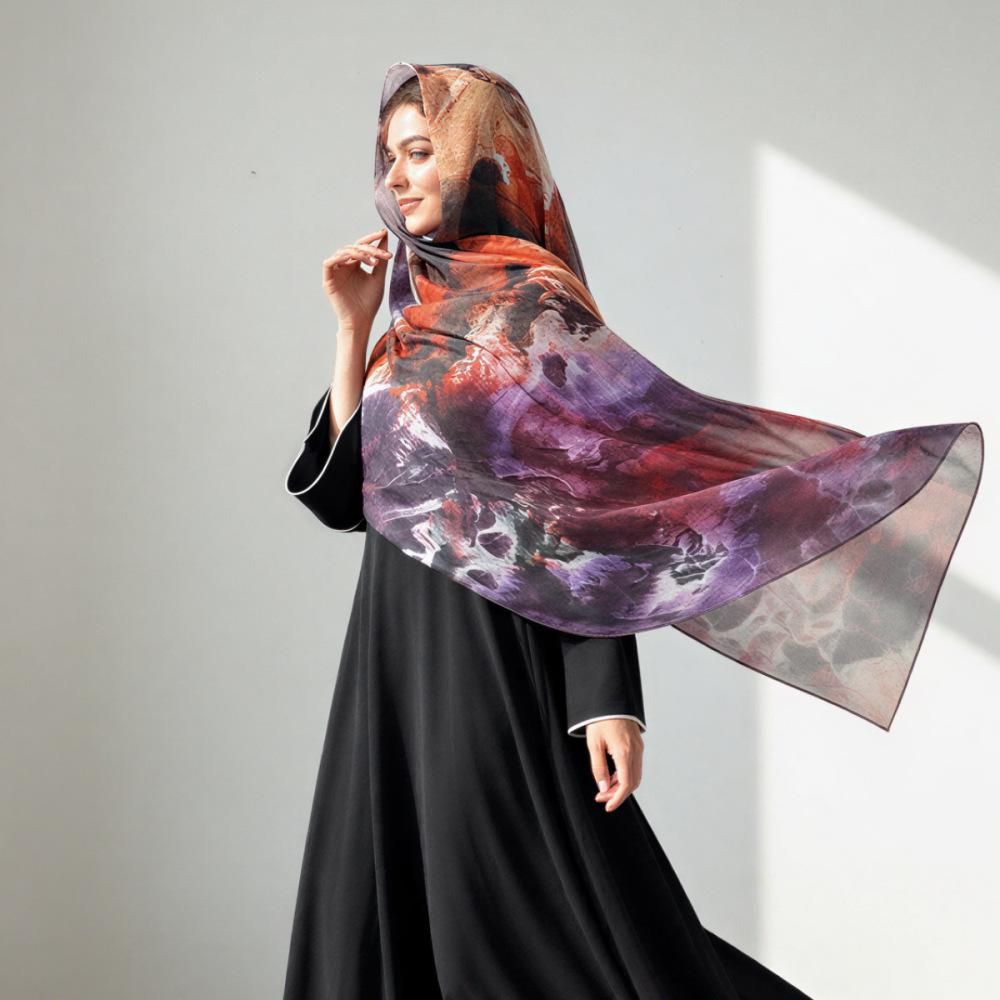 Women's Tie-Dye Watercolor Cotton Linen Scarf - Soft and Stylish Headscarf