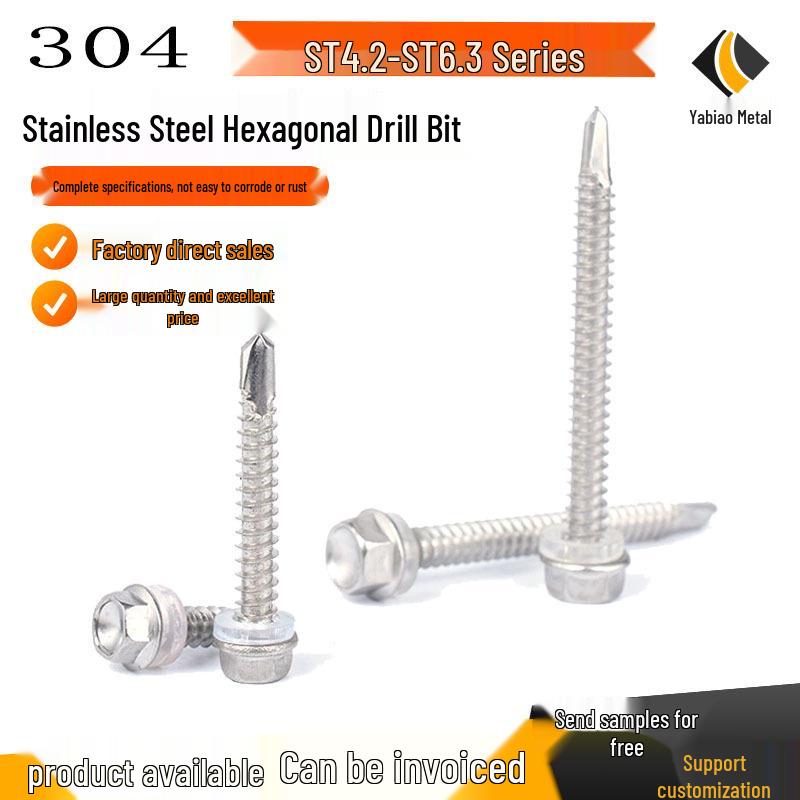 304 Stainless Steel Hex Head Self-Tapping Screws ST4.2-ST6.3