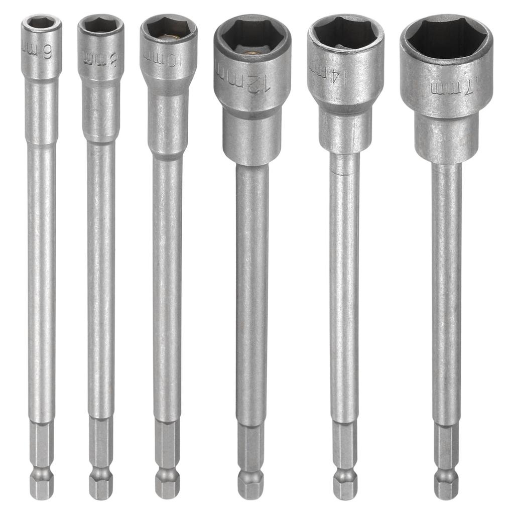 3-15pcs Nut Driver Drill Bit Set 5.5-19mm Metric Impact Socket 1/4" Hex Shank 6" (150mm) Extra Long Magnetic 6-Point Sockets