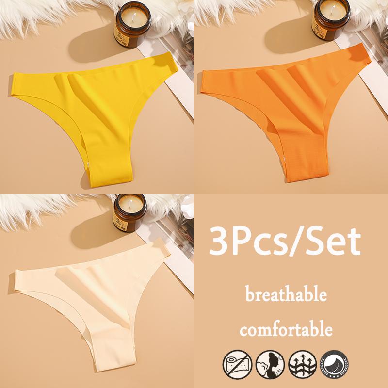 FINETOO Conjunto de 3 Piezas Ropa Interior Sin Costuras de Seda de Hielo de Cintura Baja Pantalones Brasileños Transpirable Alta Elasticidad Lencería Íntima Braguitas