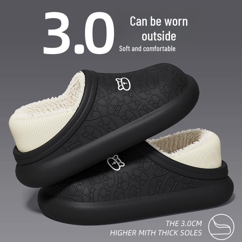 Women's Plush Cotton Winter Slippers with Heels & Men's Thick-Soled Soft Home Slippers for Outdoor Wear