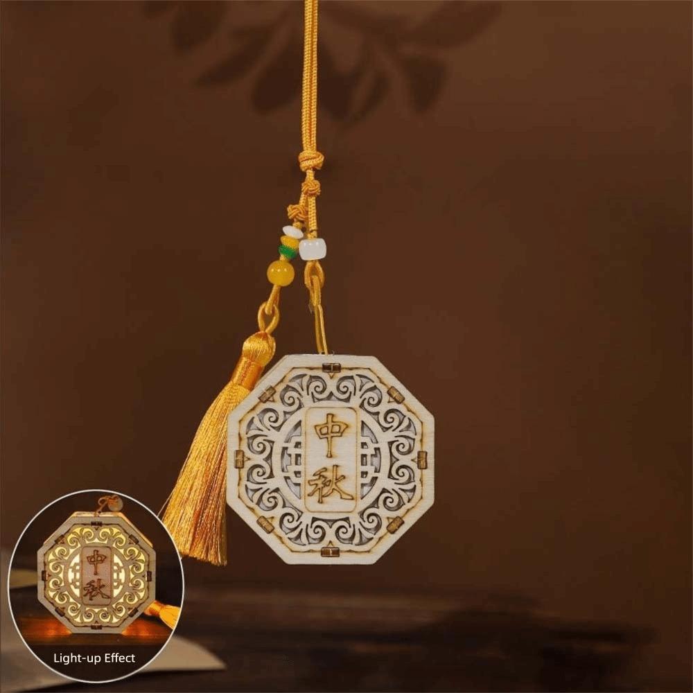 Luminous Wooden Mooncake Lantern Handmade Glow Festival Decor Pendant  Chinese New Year