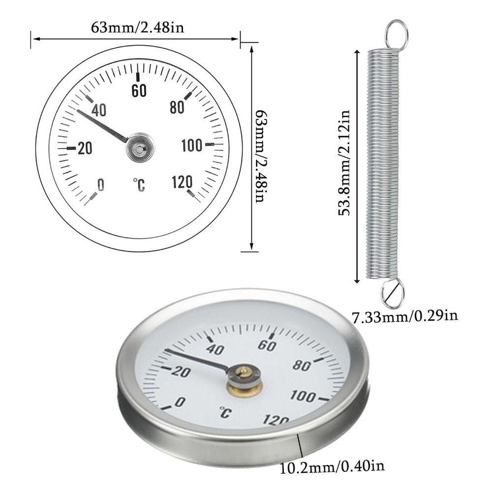 63mm Surface 0-120 DegreeC Bimetal Thermomet Clip-on Pipe Temperature Gauge With Spring Thermometer
